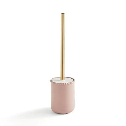 New Pink Bobbin Edge Decorative Toilet Brush Set with Sturdy Holder and Sleek Metal Handle, Modern Bathroom Cleaning Accessory-M05 (Toilet Brush) thumbnail 3