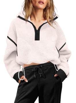 Yanekop Womens Quarter Zip Pullover Sherpa Fleece Jacket Oversized Zip Up Sweatshirt Half Zip Pullover Fuzzy Outerwear thumbnail 2