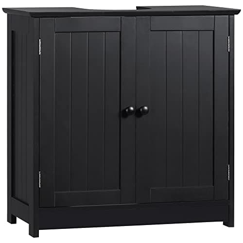 HOMCOM Under Sink Bathroom Cabinet with 2 Doors and Shelf, Pedestal Sink Bathroom Vanity Furniture, Black - Image 1