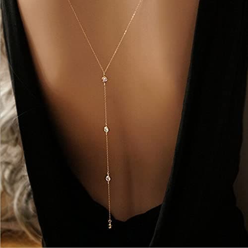 Artmiss Wedding Bridal Backdrop Necklace Crystal Back Necklace Gold Jewelry for Women thumbnail 2