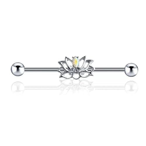 Zynova 14G Lotus Industrial Barbell Earring for Women 316L Surgical Steel AB Color Cubic Zirconia Flower Cartilage Industrial Bar 38mm Industrial Piercing Jewelry - Image 1