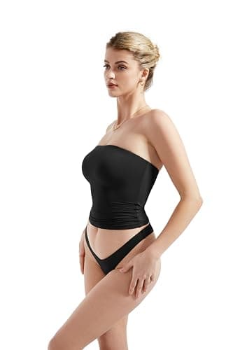 SUUKSESS Women Sexy Tube Top Summer Y2K Going Out Tops Casual Sleeveless Double Lined Basic Tank Top (Black, S) thumbnail 6