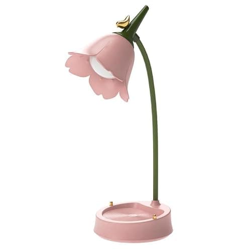MAGICKK Flower LED Desk Lamp Cordless Table Light Adjustable Gooseneck Dimmable Touch Rechargeable Battery Student Bedroom Room Lighting Table Light House Decor (Pink) - Pink - Image 1