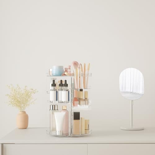 Rotating Makeup Organizer, DIY 8 Adjustable Layers Spinning Skincare Storage, Cosmetic Display Case with Brush Holder and Perfume Tray, Multi-Function Vanity Bathroom Countertop Organizer Clear thumbnail 4
