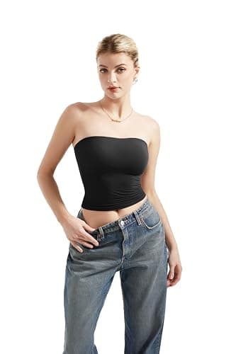 SUUKSESS Women Sexy Tube Top Summer Y2K Going Out Tops Casual Sleeveless Double Lined Basic Tank Top (Black, S) thumbnail 2