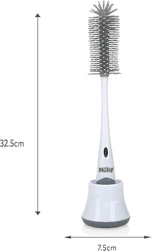 Nuby 2-in-1 Silicone Baby Bottle & Teat Cleaning Brush with Draining Stand | Multifunctional Newborn Bottle Brush with Hygienic Draining Stand and Silicone Bristles for Scratch Resistant Cleaning thumbnail 3