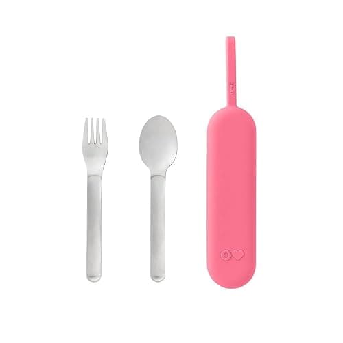 Omie OmieBox Travel Utensil Set | Fork and Spoon with Case for Easy Travel | Stainless Steel Fork and Spoon | Pink - Image 1