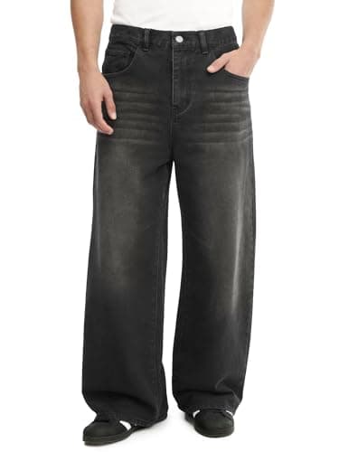 Comdecevis Men's Baggy Jeans Wide Leg Loose Fit Skater Jeans Y2K Streetwear Men M Black Wash - Image 1
