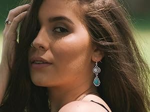 Western Earrings for Women Bohemian Silver Oval Teardrop Turquoise Earrings Dangle Western Country Cowgirl Jewelry Accessories Gift thumbnail 5
