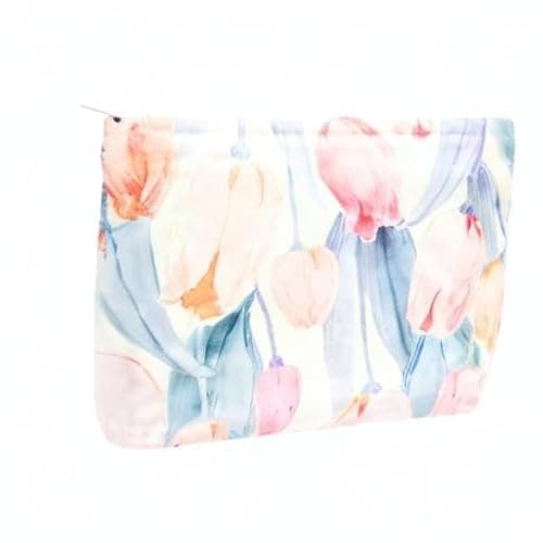 Floral Makeup Bag Large Cotton Zipper Pouch for Purse Travel Canvas Make Up Organizer for Women Cosmetic,Tulip Pink thumbnail 9