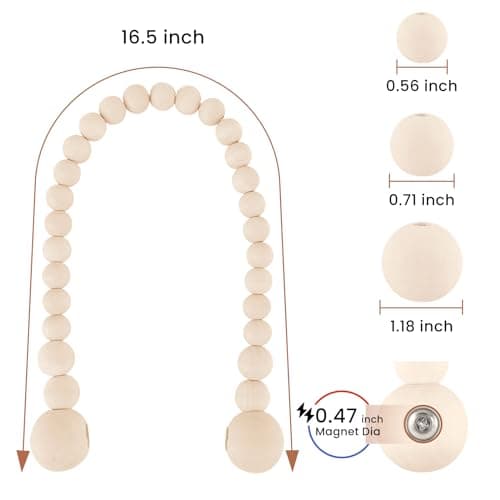 KLOGTSIND Magnetic Curtain Tiebacks, Curtain Holdbacks for Curtains 2 Pack, Wood Bead Curtain Holders for Boho Bedroom Decor, Baby Nursery Decor, Farmhouse Decor thumbnail 3