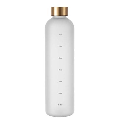 Flcivsh 1L Water Bottle with Time Marker 32 OZ Motivational Reusable Fitness Sports Leakproof Frosted Plastic Bottle White - Image 1