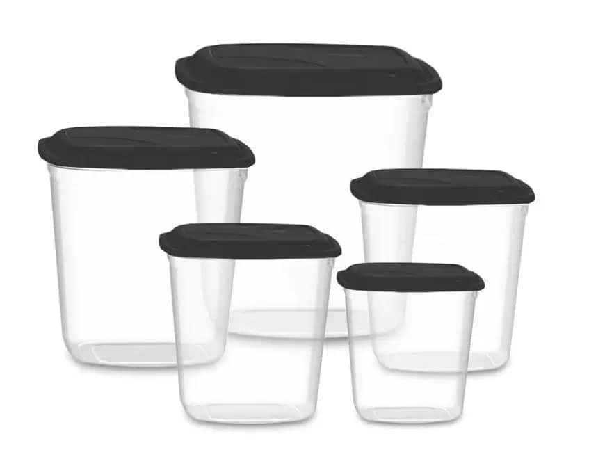 Uninjet Conjunto Básico de 5 Potes para Mantimento com Tampa - 6.6L, 3.5L, 1.9L, 1.9L, 0.9L - Preto thumbnail 3