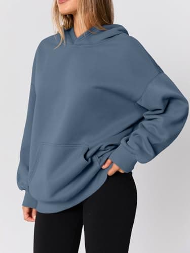 AUTOMET Womens Oversized Hoodies Fleece Trendy Sweatshirts 2026 Pullover Grey Blue M thumbnail 3