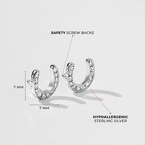 In Season Jewelry Cubic Zirconia Horseshoe Stud Kids Earrings - 925 Sterling Silver Hypoallergenic Earrings for Girls with Secure Screw Backs - Safe & Comfortable for Kids & Little Girls thumbnail 4
