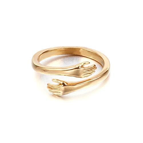 INRENG Unisex Stainless Steel Hands Embrace Open Couples Wedding Ring Romantic Love Hug Jewelry thumbnail 3