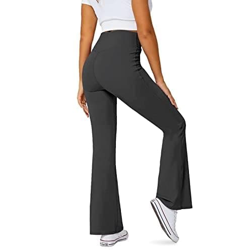 DLOODA Women's Flare Leggings with Pockets-Crossover High Waisted Bootcut Yoga Pants-Tummy Control Bell Bottom Leggings thumbnail 4