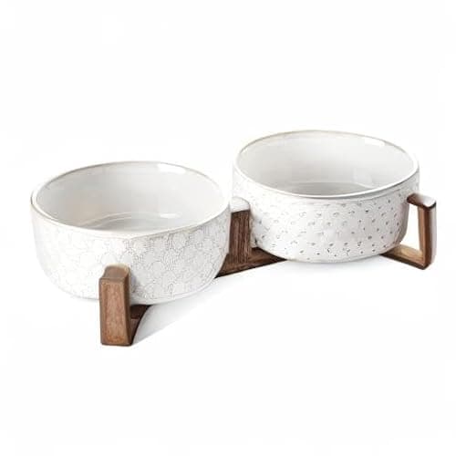 Dog Bowls Ceramic for Small Medium Dogs - 3-Cup Dual Food & Water Bowl Set with Acacia Wood Stand, Non-Slip Anti-Tip Elevated Design thumbnail 9