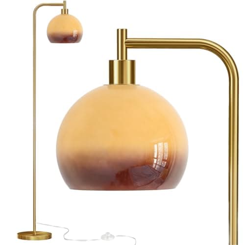 URLIGHTS Glass Floor Lamp,67" Modern Standing Lamp with Sunset Grapefruit Glass Lampshade Metal Pole for Living Room, Bedroom, Office - Heavy Base,Pedal Switch (Include Bulb)(Gradient) thumbnail 2