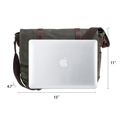 Vintage Genuine Leather Waxed Canvas Briefcase Large Satchel Shoulder Bag Rugged Computer 15.6" Laptop Bag thumbnail 5