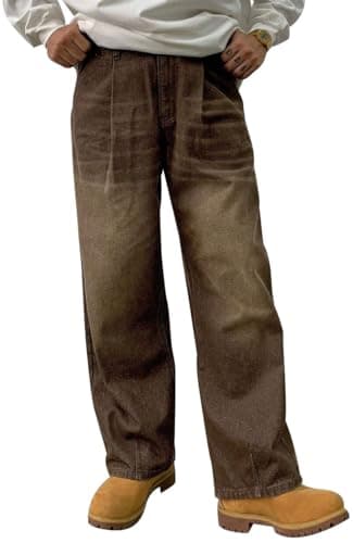 HUNGSON Mens Baggy Jeans for Men Women Y2k Skater Vintage Plain Pants Casual Wide Leg Jeans Loose Fit Denim Jeans Brown thumbnail 5