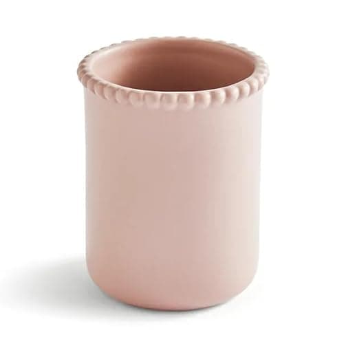 New Pink Decorative Bobbin Edge Toothbrush Holder, Ceramic Tumbler, Countertop Organizer for Toothbrushes, Stylish Glazed Finish Bathroom Decor-M05 (Toothbrush Holder) thumbnail 2