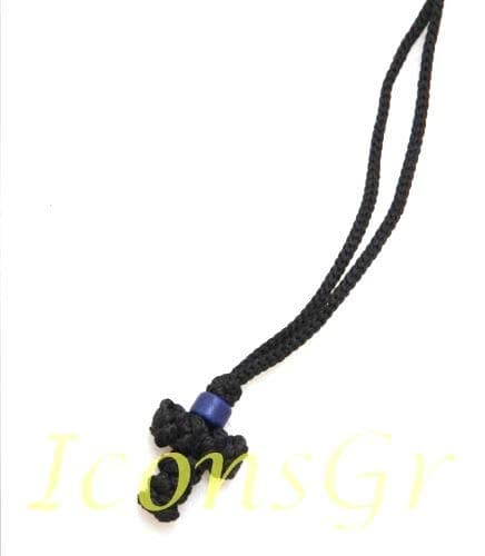 Greek Knotted Cross Pendant Necklace with Blue Bead from Mt. Athos (35-05) thumbnail 2