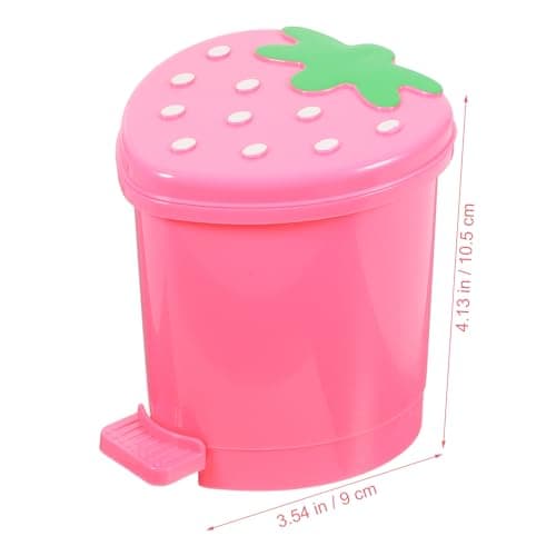 Garneck Mini Strawberry Desktop Trash can with Lid 4.13X3.54In Cute Pink Garbage Bin for Home Office Bedroom Storage and Wastepaper Organizer thumbnail 2