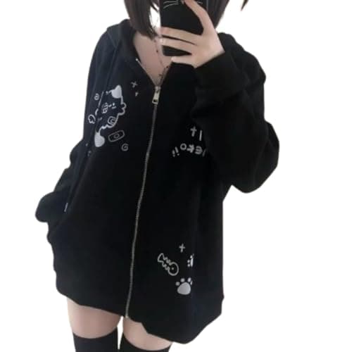 Wayolyn Kawaii Cute Cat Graphic Hoodie Y2k Zip Up Harajuku Clothes Oversized Pullover Sweatshirt Streetwear Jacket - Image 1
