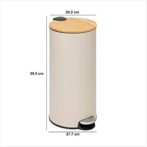 5five - Poubelle de Cuisine à Pédale Modern Color - Beige - 30L - Couvercle en Bambou, Seau Amovible - Pour Maison, Buanderie thumbnail 7