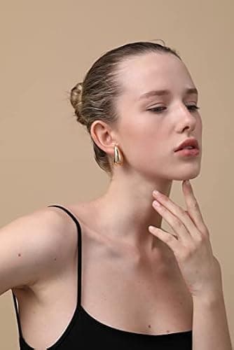 Teardrop Earrings Dupes for Women Gold Chunky Hoop Earring Dangle Earrings Water Drop Hypoallergenic Earring for Women thumbnail 5