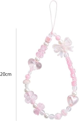 WsjiaboFux Pink Acrylic Beaded Mobile Phone Straps Anti-Lost Hand Strap Pendant Hanging Rope Phone Wrist Hand Lanyard Home Cell Phone Charms Button Stickers Decor Accessories thumbnail 2