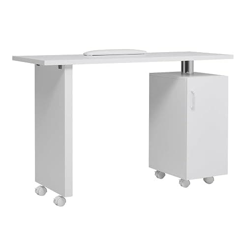 Warmiehomy Manicure Table Mobile Professional Nail Table Beauty Salon Workstation Storage Drawers Nail Desk with Extra Free Armrest, White,120 * 45 * 78 cm - Image 1