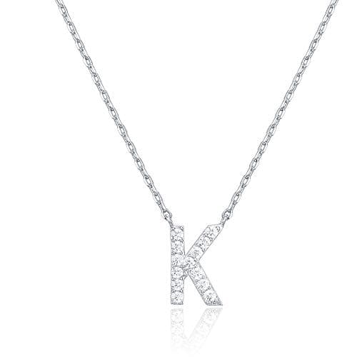 PAVOI 14K White Gold Plated Cubic Zirconia Initial Necklace | Letter Dainty Necklaces for Women - Image 1