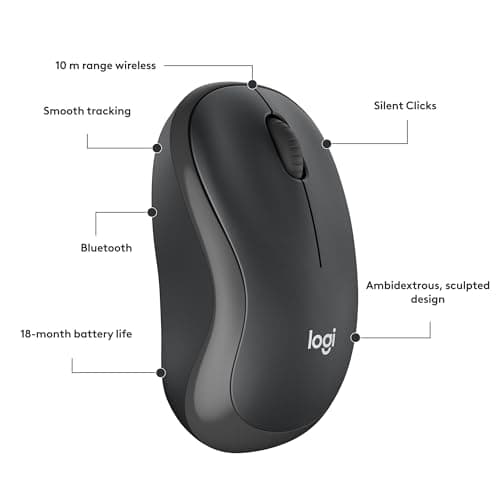 Logitech M240 Silent Bluetooth Mouse, Wireless, Compact, Portable, Smooth Tracking, 18-Month Battery, for Windows, macOS, ChromeOS, Compatible with PC, Mac, Laptop, Tablets - Graphite thumbnail 7