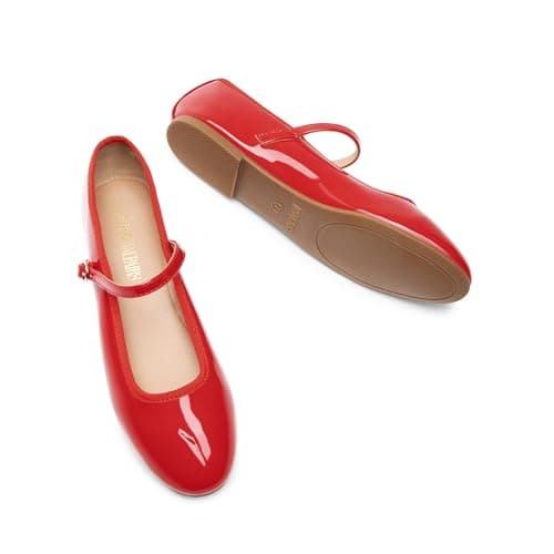 DREAM PAIRS Women's Ballet Flats Mary Jane Shoes, Round Toe Comfortable Dressy Casual Slip-on Work Daily Soft Flat Shoes,Size 9,Red-Pat,SDFA2441W thumbnail 4