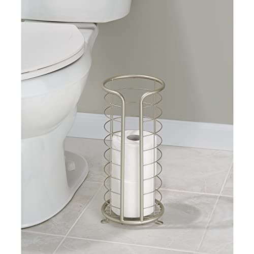 mDesign Metal Toilet Paper Holder Stand - Storage Reserve for 3 Rolls of Toilet Tissue - Freestanding Toilet Paper Holder - Stylish Bathroom Floor Toilet Paper Stand - Omni Collection - Satin - Satin thumbnail 7