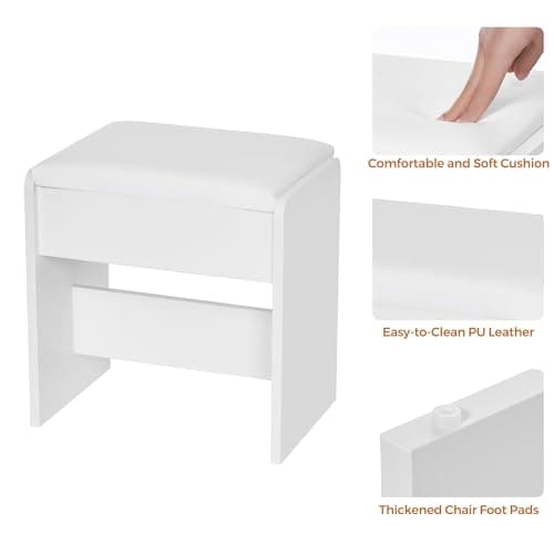 YUNSCEND White Vanity Desk with LED Lighted Mirror and Power Outlet,39.37" Makeup Vanity Table Set with 7 Drawers 6 Open Shelves 3 Color Lighting Mode Dressing Table for Women Bedroom Dressing Room thumbnail 6