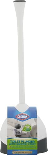 Clorox Toilet Plunger with Hideaway Holder Caddy Heavy-Duty Compact Design with Non-Skid Rubber Base for Bathroom Convenient Storage Toilet Unclogger, 6.5x19.5-Inch, White thumbnail 4