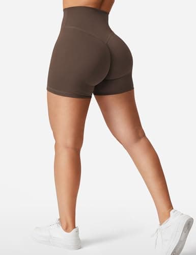YEOREO Women's Biker Shorts 4.5" / 6" Workout Gym Shorts Craze High Waist Tummy Control Hidden Scrunch Running Yoga Coffee S thumbnail 2