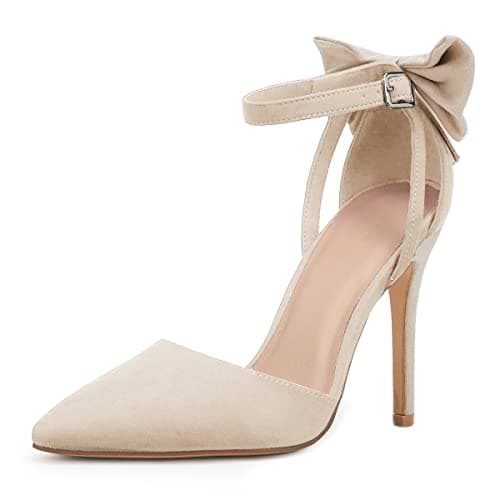 Fashare Womens High Heels Bow Tie Back Sexy Stiletto Ankle Strap Wedding Dress Pumps Shoes - Image 1