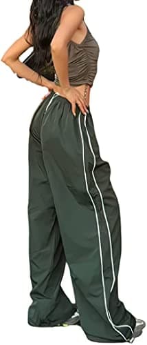 XPONNI Women's Y2K Track Pants - Baggy Parachute Pants (Dark Green, M, Medium) - Image 1