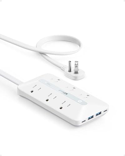 Flat Plug Power Strip(300J), Anker 20W USB C Power Strip, 10-in-1 Ultra Thin Power Strip with 6 AC, 2 USB A/2 USB C,5ft Extension Cord, Desk Charging Station,Home Office College Dorm Room Essentials - Image 1