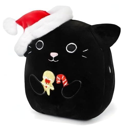 Zcstioxl Christmas Cat Plush, Black Cat Stuffed Animal Toy, Cute Christmas Plush Stuffed Cat Doll, Soft Gingerbread Plush Pillow for Girls Boys Adults thumbnail 7
