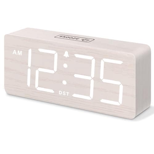 DreamSky Wooden Digital Alarm Clock for Bedroom - Desk Clock for Living Room with Large Numbers, Dimmer, Loud Alarm for Heavy Sleepers with Volume Control, DST, Office Wood Decor (Plug in Clock) - Image 1