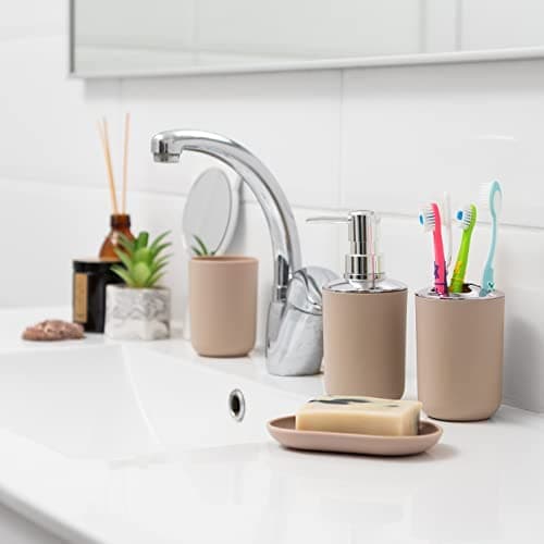 Moss & Stone 6 pcs Bathroom Accessories Set, Bathroom Decor Sets Includes Soap Dispenser, Toothbrush Holder, Toothbrush Cup, Soap Dish, A Bathroom Accessories Sets Complete (Beige) thumbnail 2