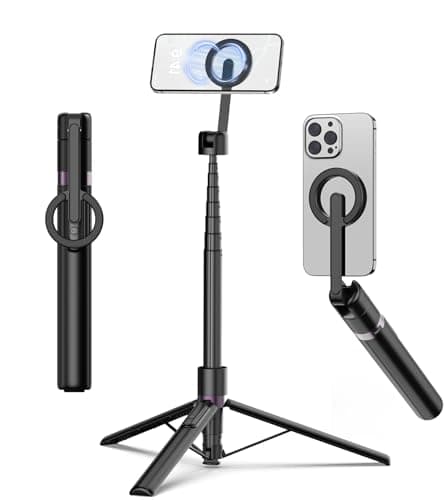 TONEOF 68" Magnetic Selfie Stick Tripod with Aluminum Strong Magnetic Holder for Magsafe, 360° Rotatable Travel Phone Tripod Stand with Metal Ring & Rechargeable Remote for iPhone/Android(Black) - Image 1