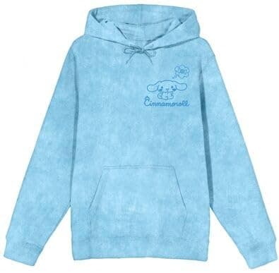 Bioworld Cinnamoroll Line Art Women's Blue Mineral Wash Long Sleeve Fleece Hooded Sweatshirt - Image 1