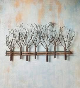 Wind & Weather Elegant Metal & Natural Vine Winter Trees Wall Art | 35" W x 22" H x 1¼"D | Leafless Metal Trees & Serpentine Vine Fence | Graphic Nature-Inspired Decor for Home thumbnail 5
