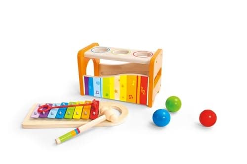Hape Pound & Tap Bench with Slide Out Xylophone - Award Winning Durable Wooden Musical Pounding Toy for Toddlers thumbnail 4